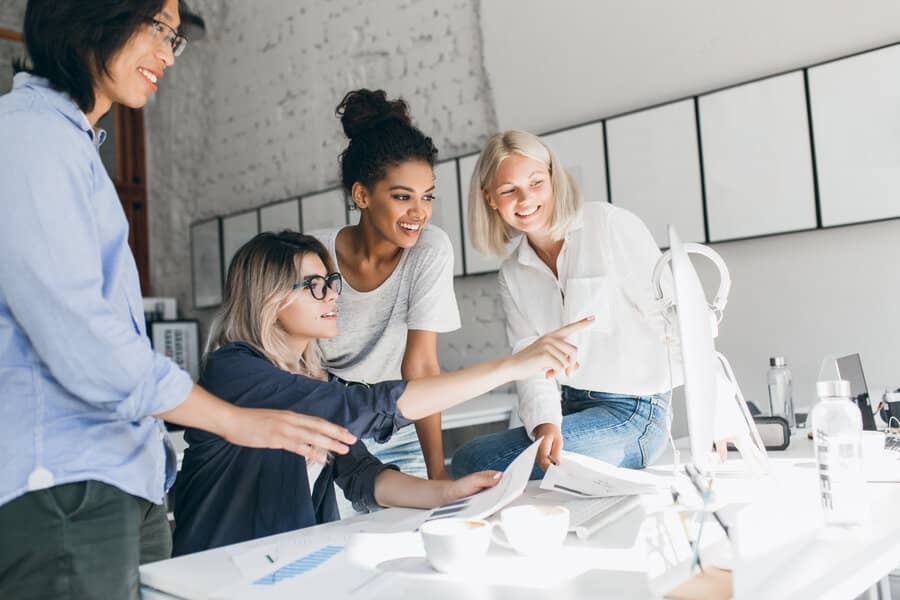 Businesswomen watching soft skills course HSI Businesswomen watching soft skills course HSI
