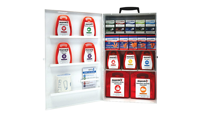 First aid cabinet open First aid cabinet open